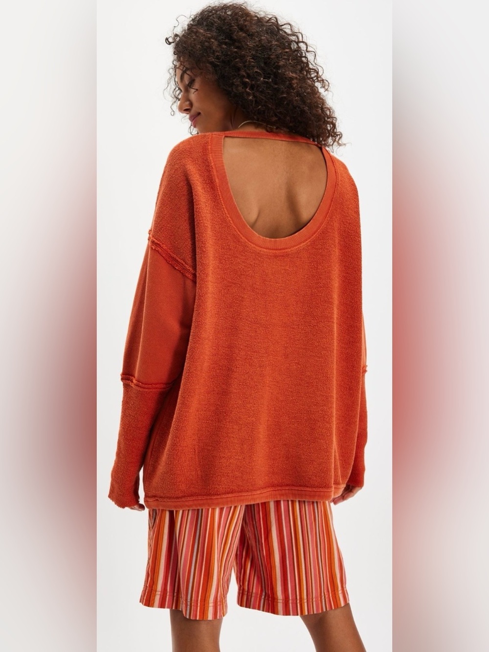 NWT Free People XS Midnight Drift Pullover in Koi Fish Orange Sweatshirt New $98 - Picture 2 of 5